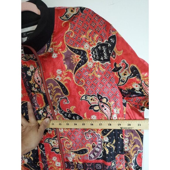 INC International Concepts Jacket Women Size Medium Pockets Red Paisley Zipper - Picture 7 of 15